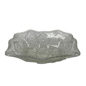 Vintage Small Cut Glass Sunburst Design Rectangular Rectangle Candy Dish